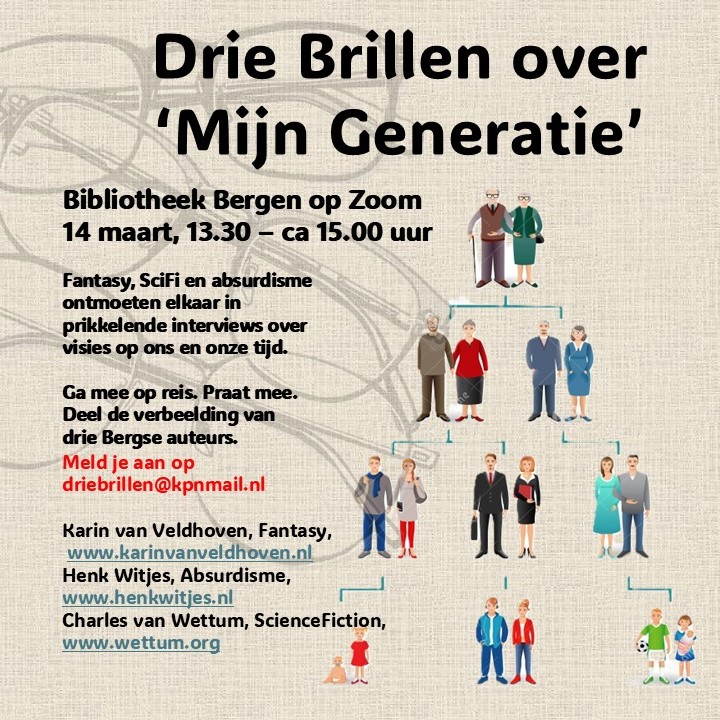 Uitnodiging voor de Drie Brillen, 14 maart in de Bieb BoZ