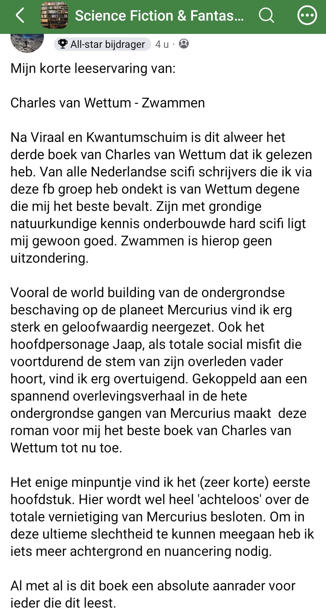 Positieve recensie van Zwammen